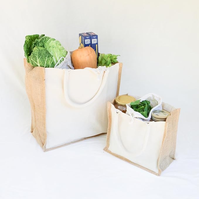 Organic Canvas & Jute Tote Bag Set