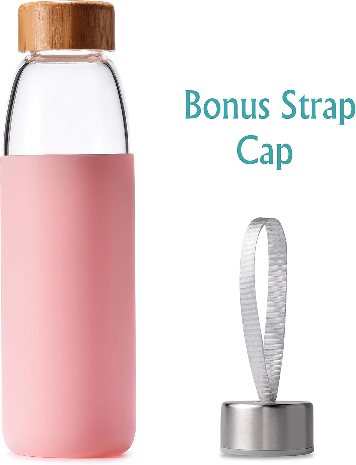 EcoSip 18oz Glass Water Bottle with Bamboo Lid & Silicone Sleeve