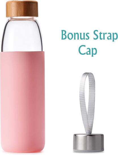 EcoSip 18oz Glass Water Bottle with Bamboo Lid & Silicone Sleeve