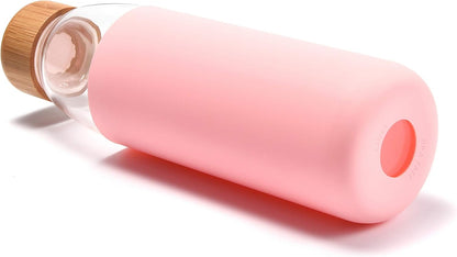 EcoSip 18oz Glass Water Bottle with Bamboo Lid & Silicone Sleeve