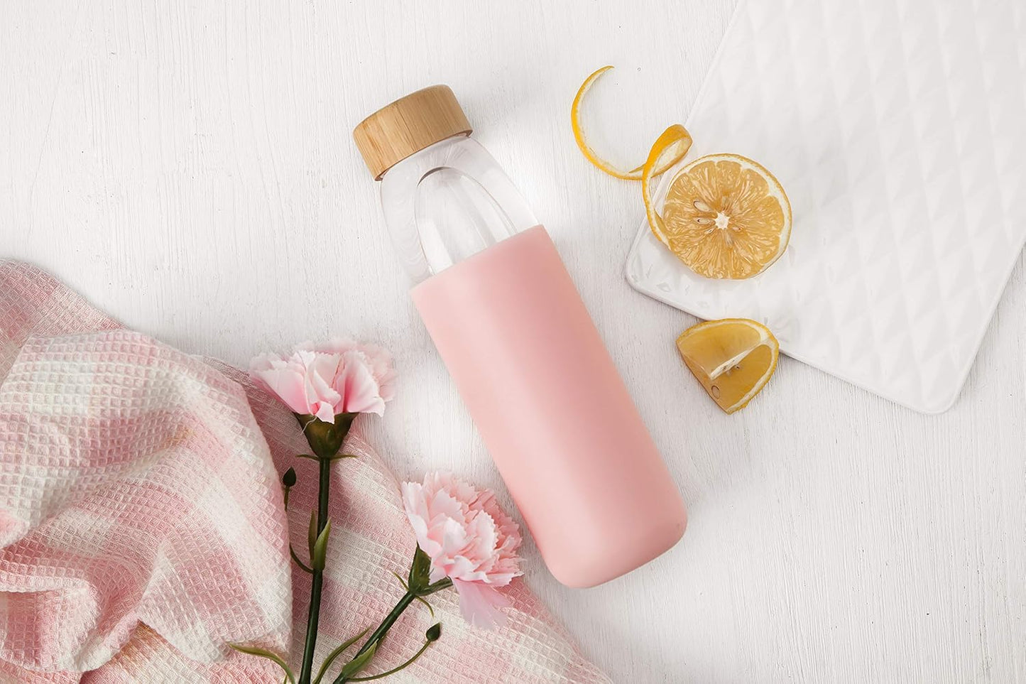 EcoSip 18oz Glass Water Bottle with Bamboo Lid & Silicone Sleeve