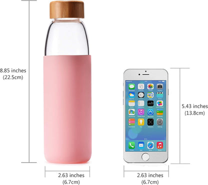 EcoSip 18oz Glass Water Bottle with Bamboo Lid & Silicone Sleeve