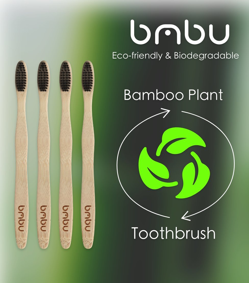 bmbu Bamboo Toothbrush 4-Pack Charcoal Bristles