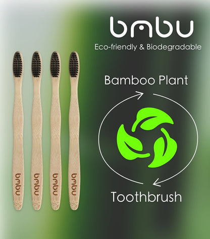 bmbu Bamboo Toothbrush 4-Pack Charcoal Bristles