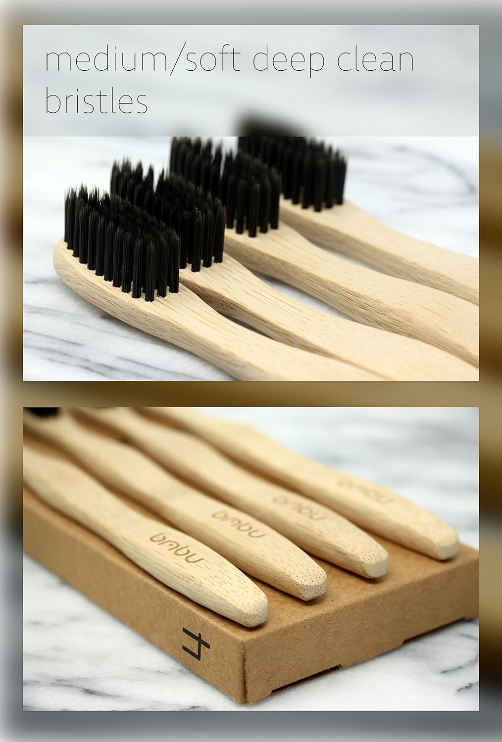 bmbu Bamboo Toothbrush 4-Pack Charcoal Bristles