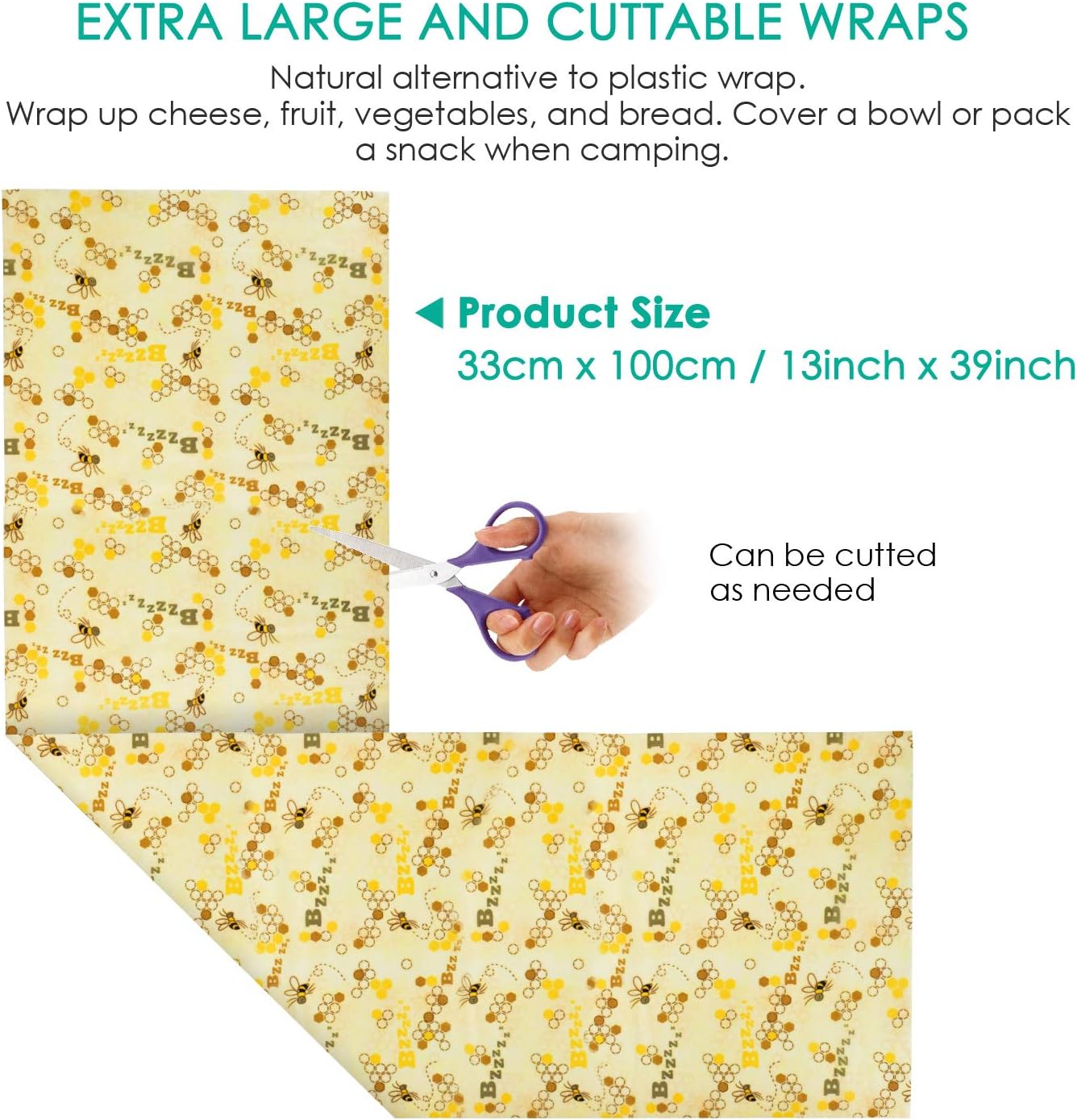 Beeswax Food Wrap Roll Bee Pattern