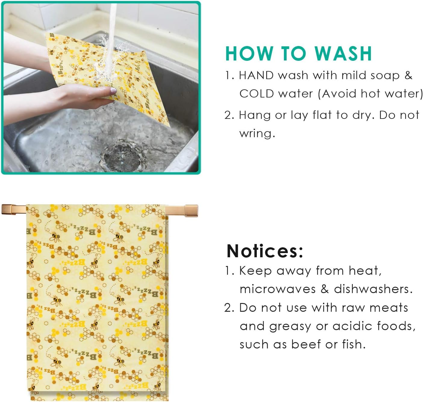 Beeswax Food Wrap Roll Bee Pattern