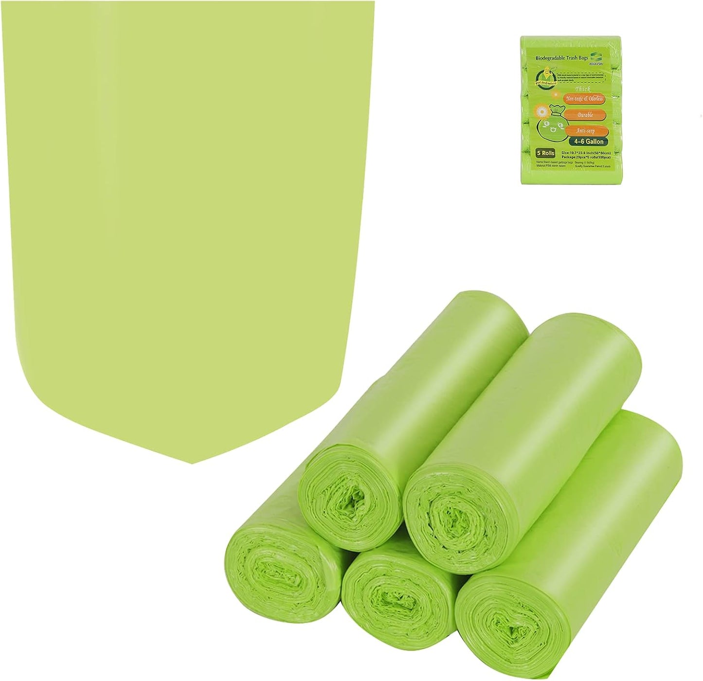 Biodegradable Trash Bags 4-6 Gallon (100 Count, Green)